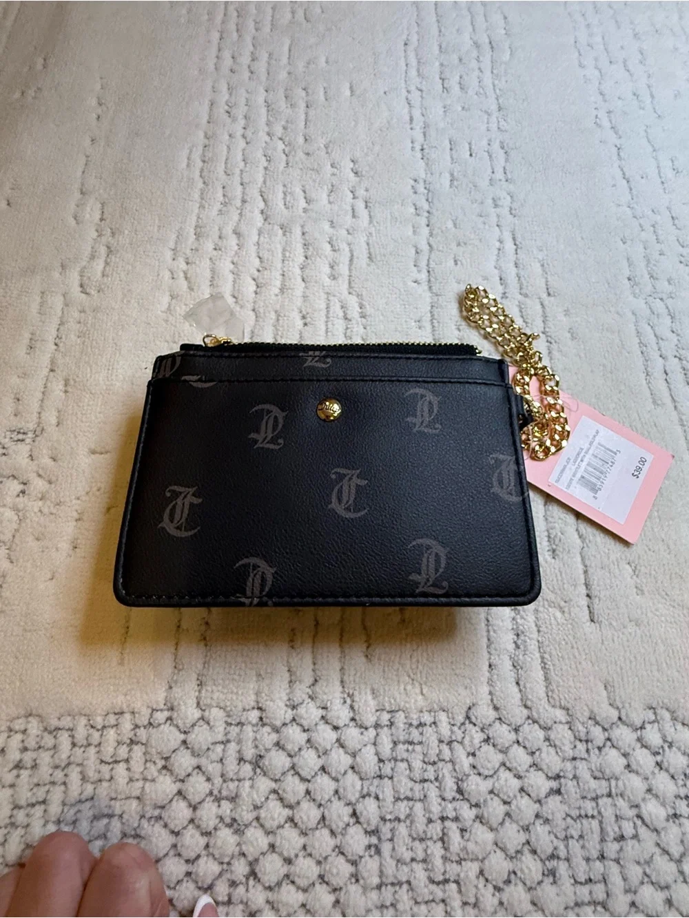Juicy Couture Black Leather Card Wallet with Gold Plate